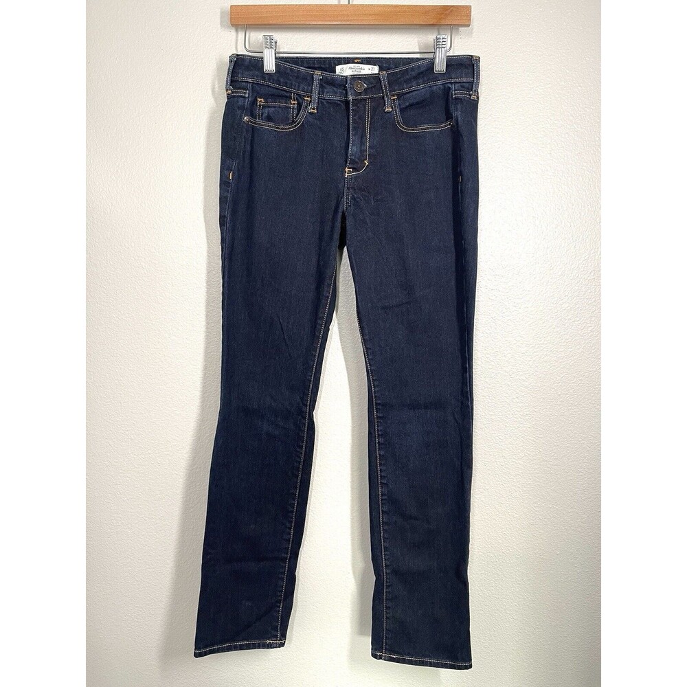 Abercrombie & Fitch Women's Slim Straight Jeans Dark Blue Wash Size 4S W27 L31